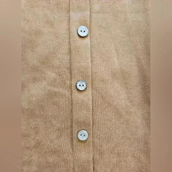 Sleeveless Suede-Look Polyester & Elastin Tan Jumper Dress, Size Medium - Picture 3 of 5